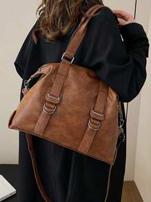 2025 Fashion Soft Leather Casual Shoulder Tote Bag, Vintage Solid Color Versatile Handbag For Work & Daily Use