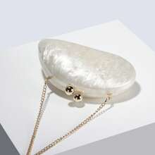 Women Seashell Chain Shoulder Bag Acrylic Evening Clutch Bag Glitter Marble Purse Handbag For Wedding - 白色 - 查看 3