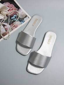 Women's Flat Sandals And Slippers, Simple Casual Indoor Slippers For Ladies - Silver - View 4