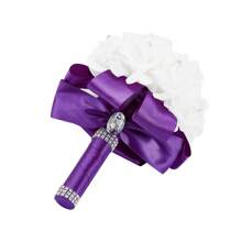 Artificial Wedding Bride Bouquet Handheld Bridesmaid Flower With Ribbon - Purple - View 3