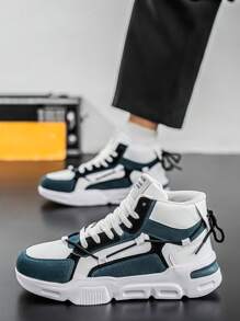 High Top Casual Sneakers For Men, Personalized Color Blocking Letter Print Dual Shoelace Design, Fashion Street Style, Comfortable Walking, Non-Slip Skate Shoes - White Orchid - View 7