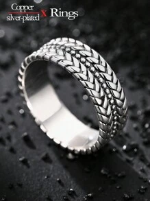 1pc Hypoallergenic Silver-Plated Elegant Multilayer Braided Rock & Roll Couple Rings, Suitable For Performance, Party & Banquet Wear