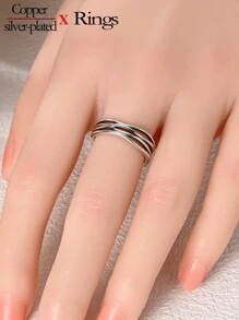 1pc Hypoallergenic Silver-Plated Elegant Multilayer Braided Rock & Roll Couple Rings, Suitable For Performance, Party & Banquet Wear