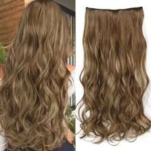 合成 5 夹式接发长波浪发型假发黑棕金色 22 英寸天然假发适合女性日常使用