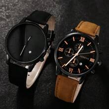 2 piezas Relojes para hombres Reloj de cuarzo para hombres Reloj de pulsera casual Reloj de hombre Juegos de relojes de moda con calendario Regalo de festival Día de San Valentín