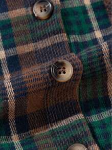 Brown Plaid Print Chest Pockets Buttoned Shirt Jacket