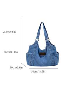 2025 New Fashion Niche Washed Canvas Underarm Bag With Dual Side Pockets For Keys, Lipstick, Commuting, Shopping, Dating And Casual Daily Use - Blue - View 10