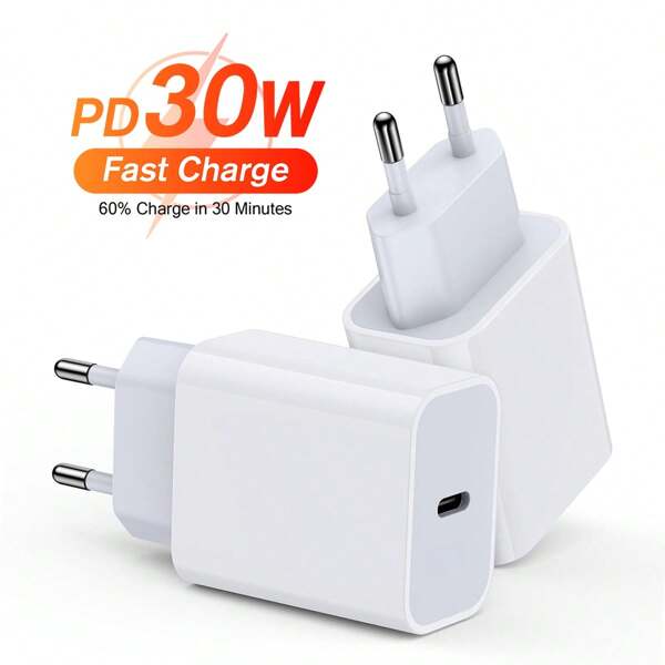 Cargador rápido USB-C de 30W compatible con Xiaomi y , con enchufe europeo. Carga rápida adecuada para viajes, oficina, dormitorio y hogar.