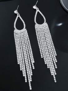 金色长水钻流苏耳环，配有 Cz 耳坠、水晶吊灯吊坠、方形锆石网球耳环和网球流苏耳环，适合女士珠宝。