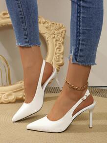 New Slim Pointed Toe High Heels Women, Thin Stiletto Minimalist Closed Toe Side Cutout Single Strap Backstrap Sandals