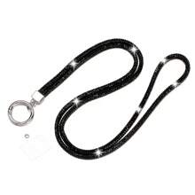 Cell Phone Lanyard Smartphone Neck Strap High Shine Rhinestone Black