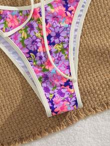 PEPPERMOLLY Women's Swimsuit, Printed Triangle Bikini Set, Suitable For Beach, Summer - Purple - View 6