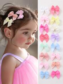 15 件/套女婴可爱蝴蝶结发夹，粉色和紫红色布艺发饰，颜色随机，日常使用