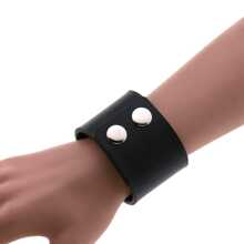 Gothic PU Leather Wristband Bracelet Punk Black Unisex Bracelet For Women Men Wide Cuff Wrap Bangle Jewelry - Black - View 4