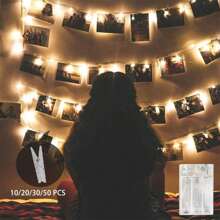 1 pièce 20/50 LED Guirlande lumineuse avec pinces à photo avec 20/50 pinces transparentes, fil de cuivre, alimenté par batterie, parfait pour la maison, la chambre, le salon, le mariage, l'anniversaire, la fête, la décoration de festival