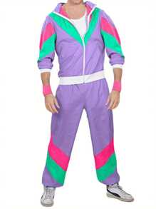 Couples Costumes VAMUKO 80s Tracksuit 80s Costumes For Men Men-1980s Retro Tracksuit Jacket Hip Hop Costumes Disco Windbreaker Costume Sky Blue 2xl Funny Track Suits