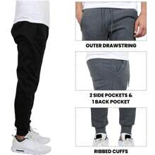3-Pack Mens Modern Fit Fleece Jogger Sweatpants (S-3XL) - Black - Burgundy - Woodland - View 11