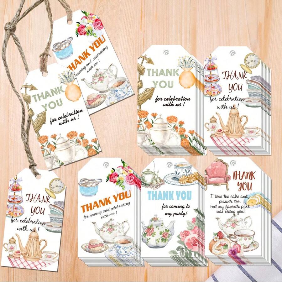 50 件，茶生日礼物标签，礼品包装标签，生日礼物感谢卡。