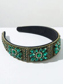 奢华巴洛克风格宽水晶头带，优雅高端发带，适合派对、中东开斋节 - 綠色 - 查看 2