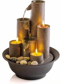 Fuente de mesa interior WCT202 con vela de 3 niveles para escritorio y mesa, 11 pulgadas, marrón - Vela - Ver 3