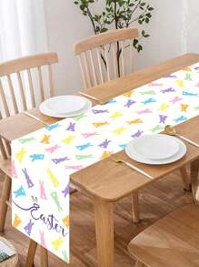 1pc Paashaas Ontwerp Tafelloper Tafelkleed, Vrolijke Paasdecoratie, Kleurrijke Konijnenpatroon Polyester Tafelloper, Woondecoratie, Tafelmiddenstukdecoratie, Festival Paasdag Feestbenodigdheden, Keuken Eetkamerdecoratie