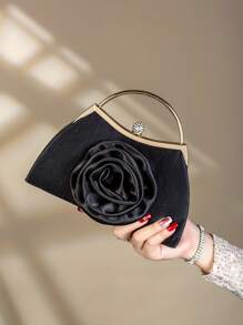 1 pieza Bolso de mano elegante de metal con decoración de flor de rosa, adecuado para reuniones de mujeres, bodas, cenas formales, fiestas de chicas/mujeres, regalo perfecto para mujeres, ideal para fiestas, bodas, bailes de graduación, banquetes, que combina con vestidos de fiesta, vestidos de noche y vestidos de lentejuelas