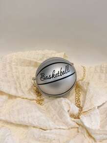 1个迷你儿童单肩包，男女通用，酷炫篮球字母设计，可爱百搭旅行链条斜挎包，篮球儿童链条时尚迷你单肩斜挎零钱包，PU材质篮球造型斜挎包，时尚链条肩带，适合男孩女孩参加派对、购物、日常使用。