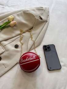 1个迷你儿童单肩包，男女通用，酷炫篮球字母设计，可爱百搭旅行链条斜挎包，篮球儿童链条时尚迷你单肩斜挎零钱包，PU材质篮球造型斜挎包，时尚链条肩带，适合男孩女孩参加派对、购物、日常使用。