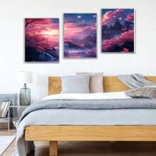 3 Piece Abstract Flower Wall Art Painting, Framed Bathroom Wall Art - Botanical Wall Decor Plant Picture Home Living Room Decoration - Neutral Botanical Plant Canvas Rustic Farmhouse Wall Art - Canvas Paintings Print Decor  Minimalist Decor Bohemian Artwork Canvas, Bathroom Office Framed Ready To Hang, Botanical Picture Modern Blossom Prints Artwork, For Living Room Bedroom  Farmhouse  Posters Pictures(Purple)