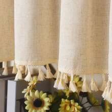 1pc/2pcs American Vintage Wheat Ear Tasseled Cafe Curtain, Suitable For - Wood Color - View 5