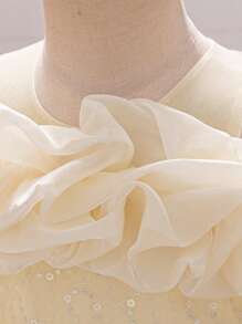 Baby Girls Sequin Mesh Cute Birthday Princess Dress, Suitable For Party, Celebration, Outing, Does Not Include Headband - Champagne - View 5