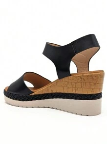 Sandales à talon compensé avec boucle réglable, pour femmes. Sandales d'été pour femmes - Noir - Voir 3