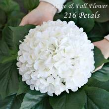 Blue Flowers Hydrangea Artificial Flowers, 4Pcs 22" Large Lifelike Silk Artificial Hydrangeas, Full Fake Flowers For Bouquet Table Centerpieces Outdoor Wedding Indoor Home - White - View 3