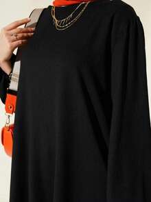 New Loose Casual Middle Eastern Style Solid Two Pieces Set - Black - View 3