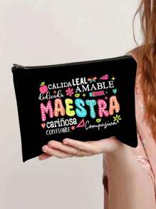 1pc Teacher Gifts,To Best Teacher Ever Letter Print Makeup Bag,Gift Bag Zipper Bag For Travel,Lightweight Storage Bag, Coin Purse, Zipper Clutch Pouch,Pouch Bags Cosmetics Bag Makeup Storage Bag Beauty Bag,Women Makeup Bag Pouch Travel Toiletry Organizer,Back To School Teacher Gift,Christmas Pattern Tot Bag Christmas Tree Wash Bag,For Makeup Tools,Portable Handheld Toiletry Bag,Fashionable Simple Style,Friendship Gifts Makeup Bag