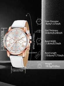 JasonRolls 3 Pièce/Set, Montre pour Femme, Élégant Ensemble de Montre à Quartz - Chiffres Romains à la Mode, Bracelet en PU, Boîtier en Alliage de Zinc - Cadeau Parfait pour Elle