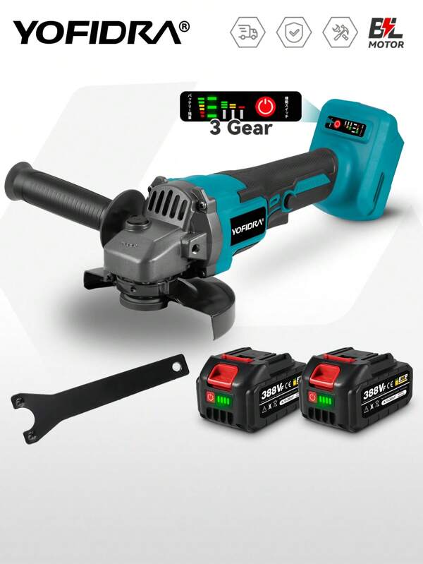 Yofidra Smerigliatrice angolare senza spazzole da 125 mm Smerigliatrice a batteria a 3 velocità per taglio utensile elettrico per la lavorazione del legno