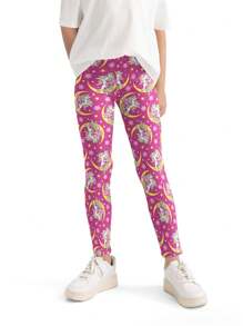 1 Pair Girls Cartoon Print Lightweight Milk Silk Material Leggings, Suitable For Summer Wear