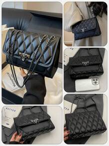 New High-Quality Fashionable Chic Shoulder Small Square Bag With Chain Strap Crossbody Bag, Casual PU Leather Solid Color Quilted Evening Bag, Lightweight Office Commuter Handbag & Purse, Outdoor Travel Vacation Mobile Phone Coin Wallet,Pumpkin,Autumn,Halloween,Fall,Christmas,Thanksgiving,Festival,Cyber Monday,Holiday,Gift,New Year,Snow,Winter,Warm,End-Of-Year,Party,Hand Bags For Women,Purses And Bags,Carteras Para Mujer,Handbags,Purse For Woman,Bags And Purses,Hand Bag,Women Purse,Big Purse,Cute Bags,Pink Purse,Shoulder Bags,Cartera Para Mujer Elegante - 黑色 - 查看 4