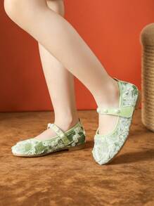 女童绿色平底鞋，幼儿珍珠正装鞋 - 綠色 - 查看 4