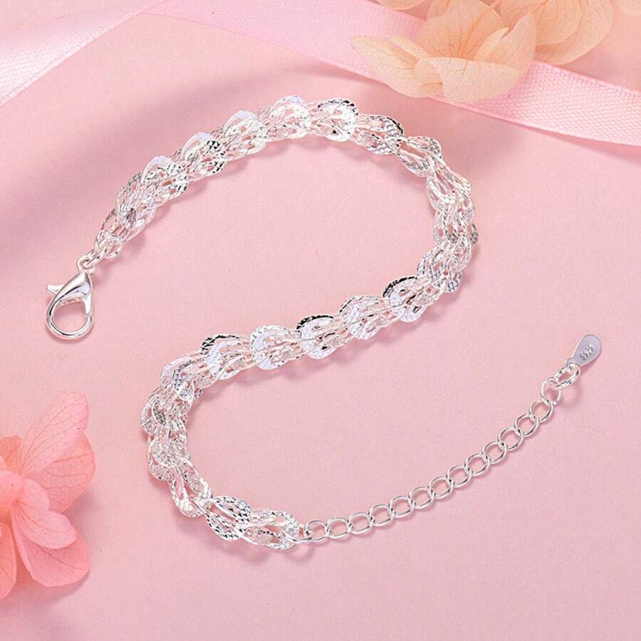 New 925 Sterling Silver Exquisite Lathe Engraved Pattern Chain Bracelet Jewelry Women Fashion Party Wedding Gifts - Silver - View 1