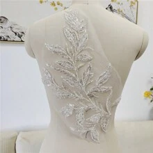 1pc Embroidery, Rhinestone, Sequin Leaf & Flower Applique, DIY Sewing Craft Supplies For Wedding Dress Decoration