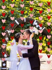 1pc Red & Pink Heart Garland- Valentines Day Decoration, Paper Romantic Hanging Hearts Banner For Valentine's Day Decor - Perfect For Party, Wedding, Engagement, And Home Decor