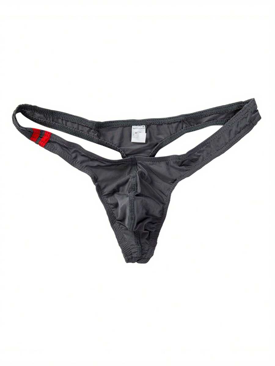New Ice Silk Sexy Mens Bikini Swimwear Elastic Briefs Thongs G-String Underwear M-2XL - 深灰色 - 查看 1