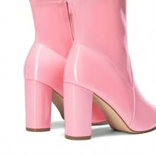 DREAM PAIRS Women's Fashion Pointed Toe High Chunky Heel Ankle Boots With Inside Zipper - Pink - View 8