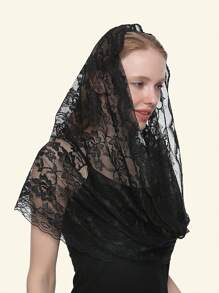 1 pièce Foulard de mariée demi-circulaire pour femme, de couleur unie avec broderie florale rose, pour mariage