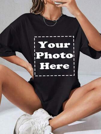 Custom Sports Personalised Gifts, Custom Women's T-Shirts, Add Images (Selfie/Scenery/Family Photo/Friends/Couple Photo/Patterns/Pets Etc) And Design Your Own Personalised Printed T-Shirts As Gifts For Girlfriends, Couples Dating Shirts And More. Minimal Chic Personalized, Customized, Custom,T-Shirt With A Custom Printed Slogan