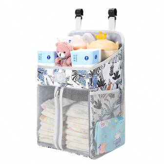 Large Capacity Diaper Caddy Organizer, Fashionable Floral Print Oxford Cloth Mama Bag, Hanging Diaper Storage Bag For Baby Crib Bedside