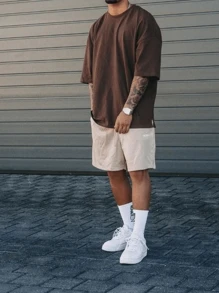 Men's Oversized T-Shirt Streetwear Loose Shirt - Rỉ Nâu - Xem 2