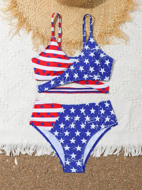Tankini de traje de baño para niñas preadolescentes de 8 a 12 años, diseño de bandera americana para la playa o la piscina